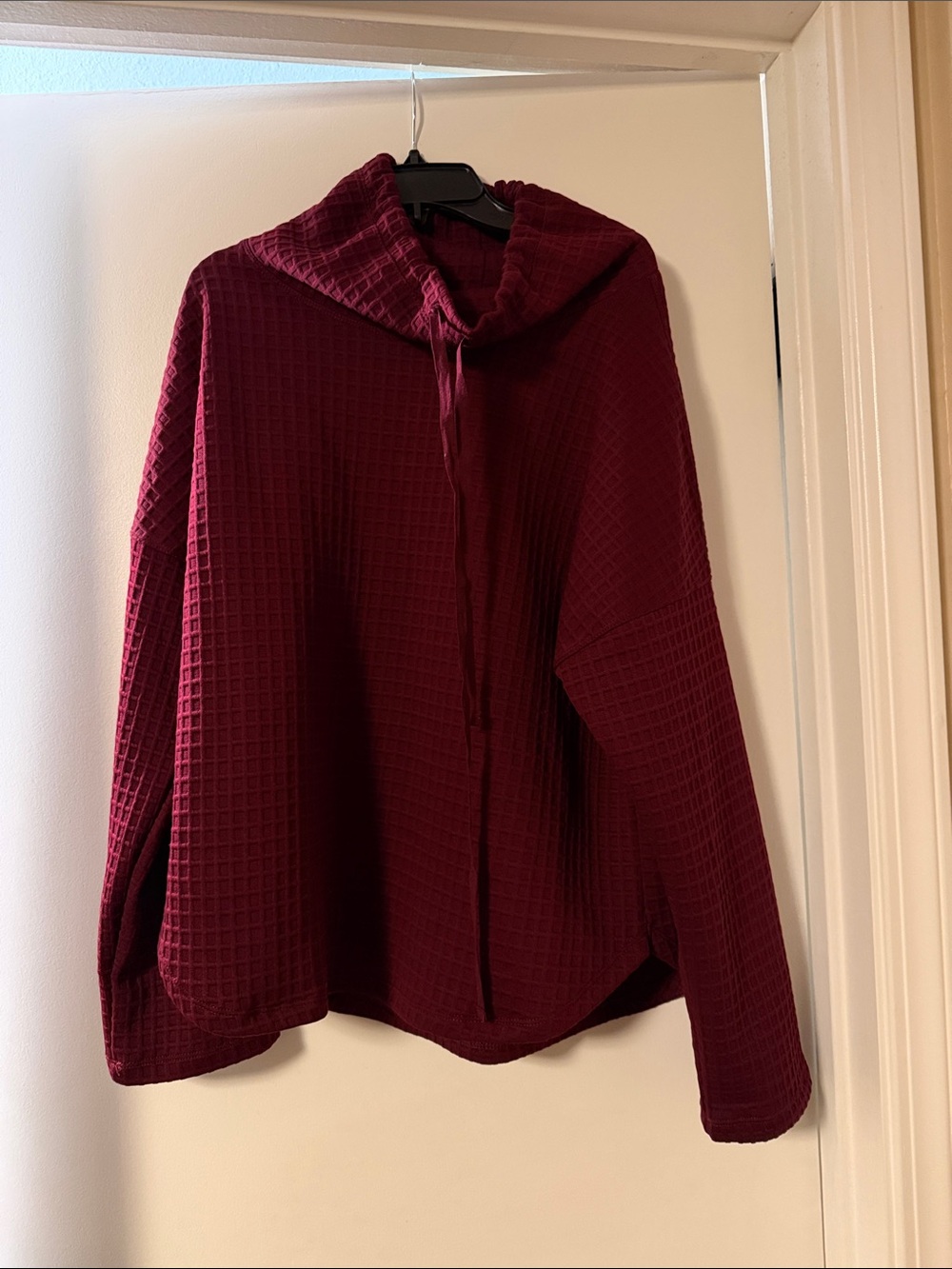 Max Studio Burgundy Waffle-Knit Hooded Cowl Sweater